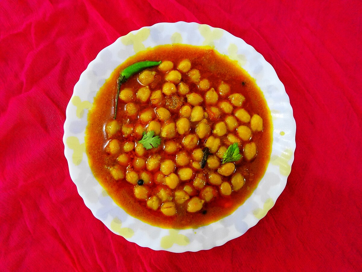 Finished dish of Cholay Curry inside a bowl